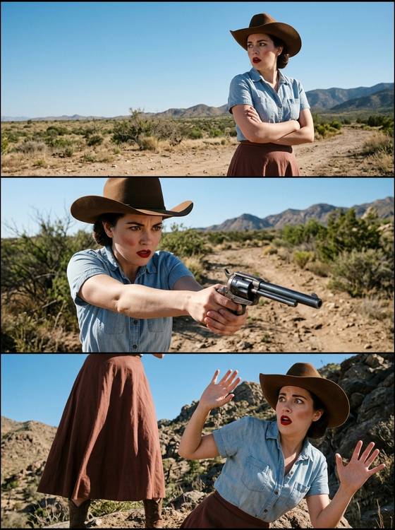 Cowboy Hat Confrontation Triptych AI portrait template preview